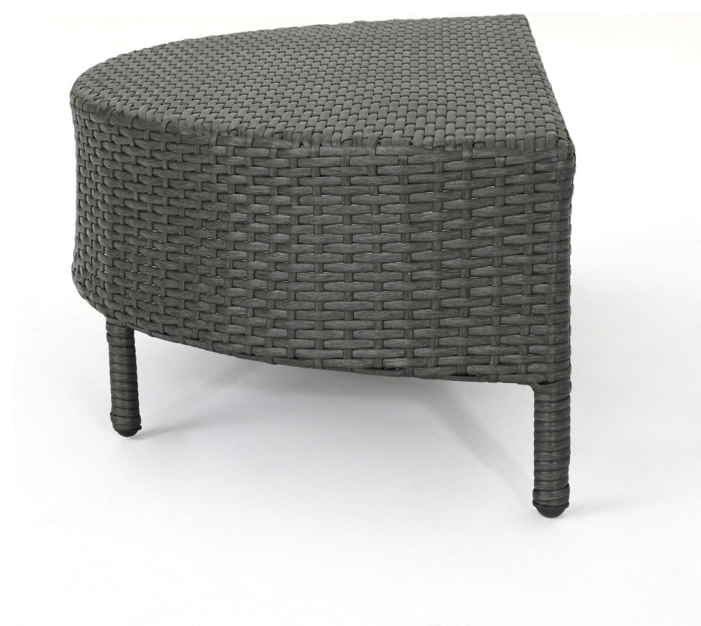 Harper Outdoor Wicker Half-Round Coffee Table, Gray