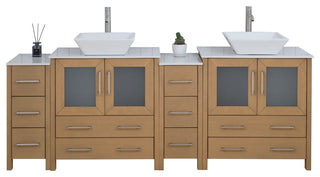 Vanity Art Vanity Set With Vessel Sink, Natural Oak, 84", Standard Mirror