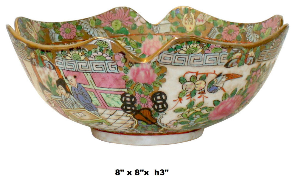 Chinese Oriental Porcelain People Scenery Bowl Container Decor Hws787