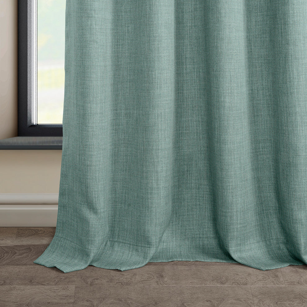 Faux Linen Grommet Room Darkening Curtain Single Panel, Sea Thistle, 50w X 120l