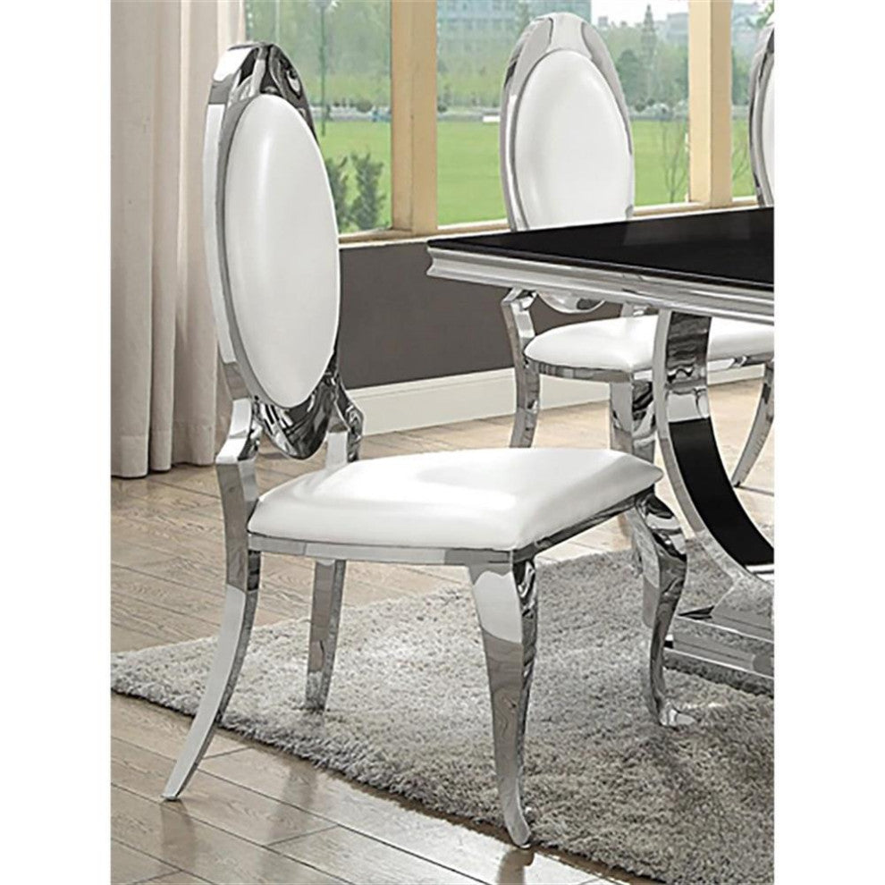 Coaster Anchorage 18.5" Faux Leather Side Chair in Cream and Chrome
