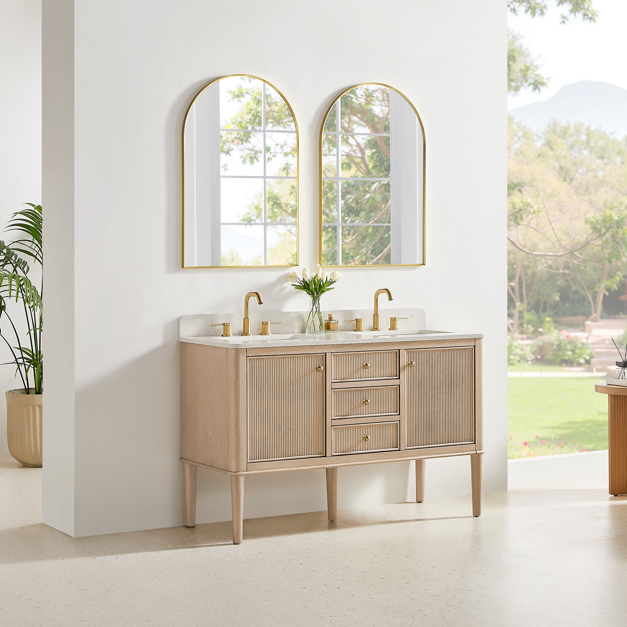 Blaise Bathroom Vanity, Light  Oak, 54" Double, No Mirror