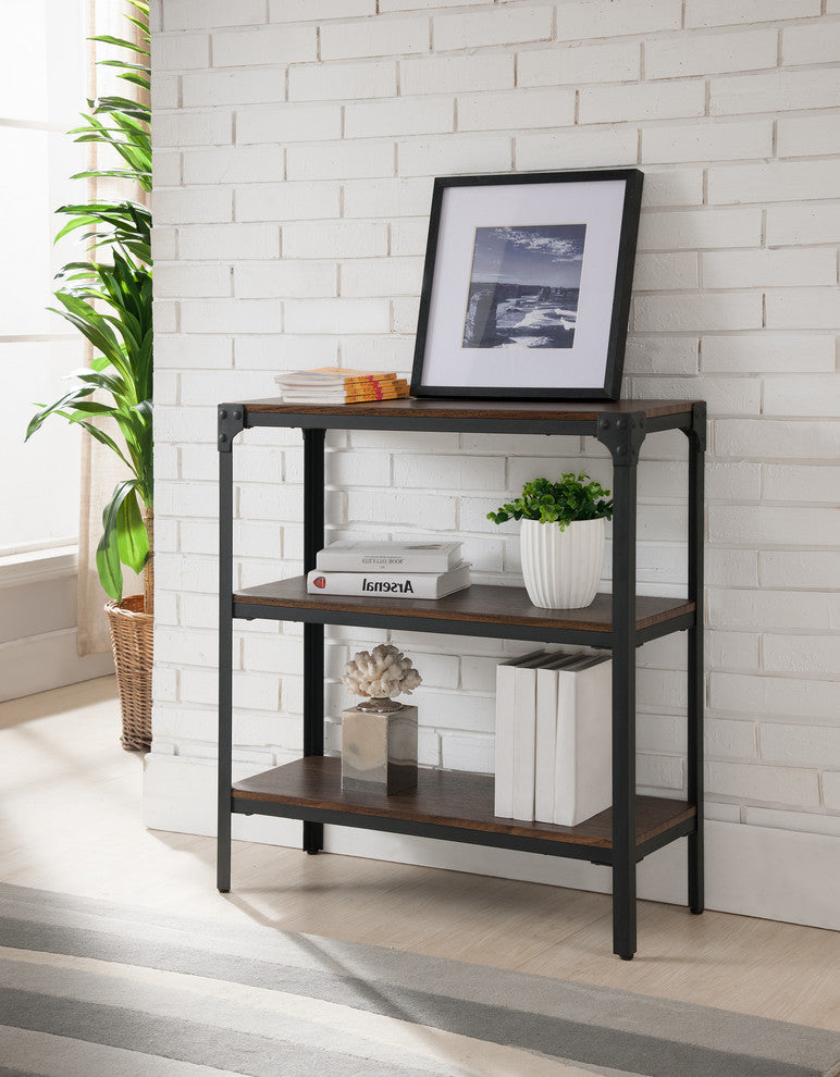 Max Metal and Wood Bookcase, Antique Walnut, 2 Tiers
