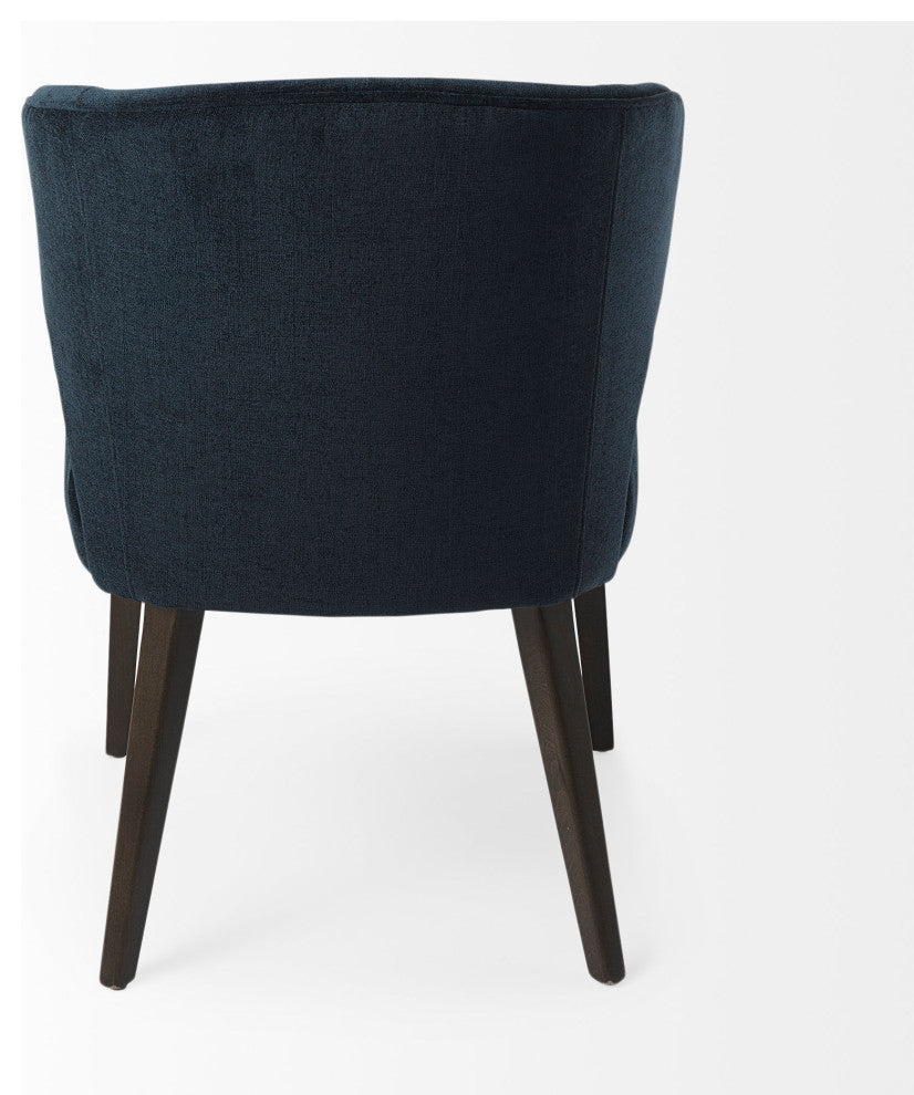 Niles Navy Blue Fabric With Dark Brown Solid Wood Frame Wingback Dining Chair