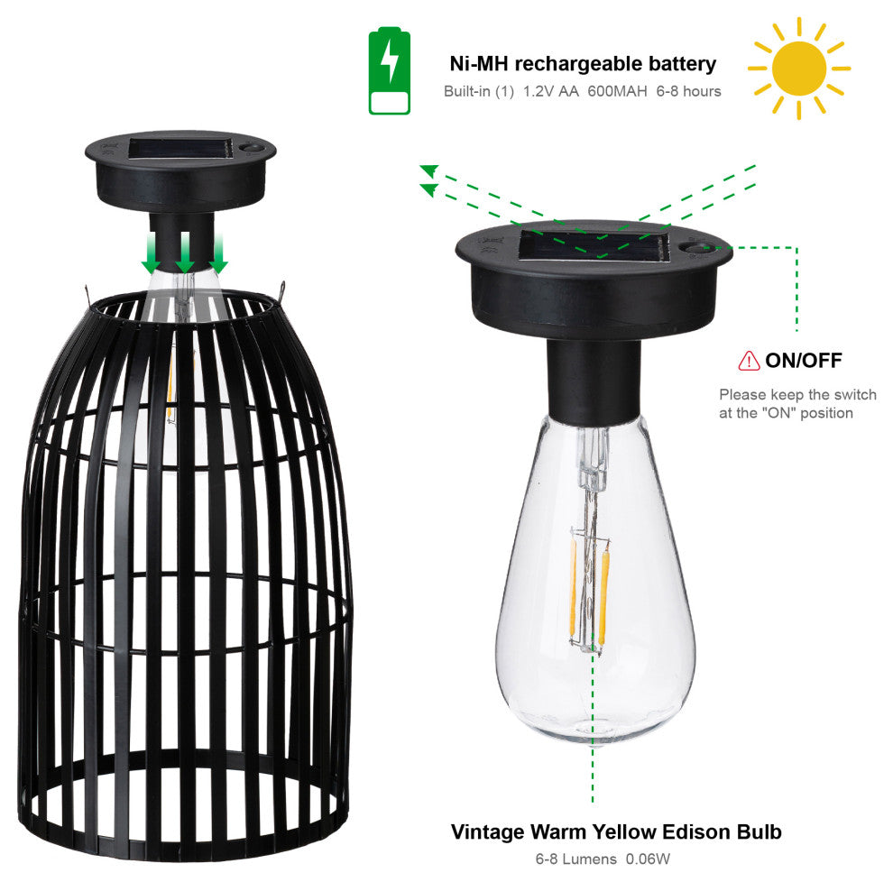 Metal Woven Solar Powered Hanging Lantern, 2-Piece Set