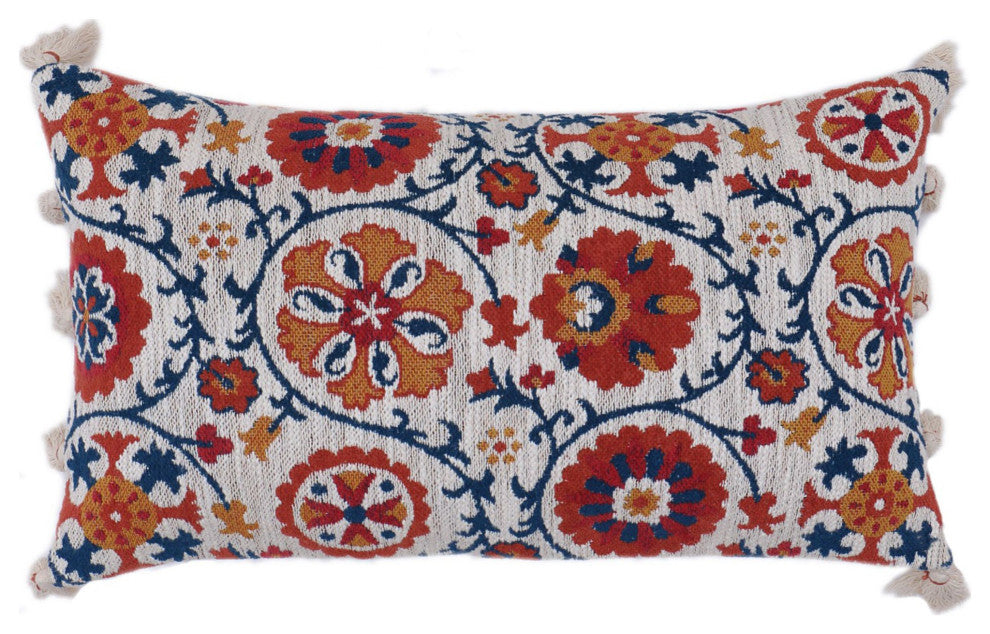 Orange Machine Woven with Tassels Dumaine Throw Pillow, 16" x 26"