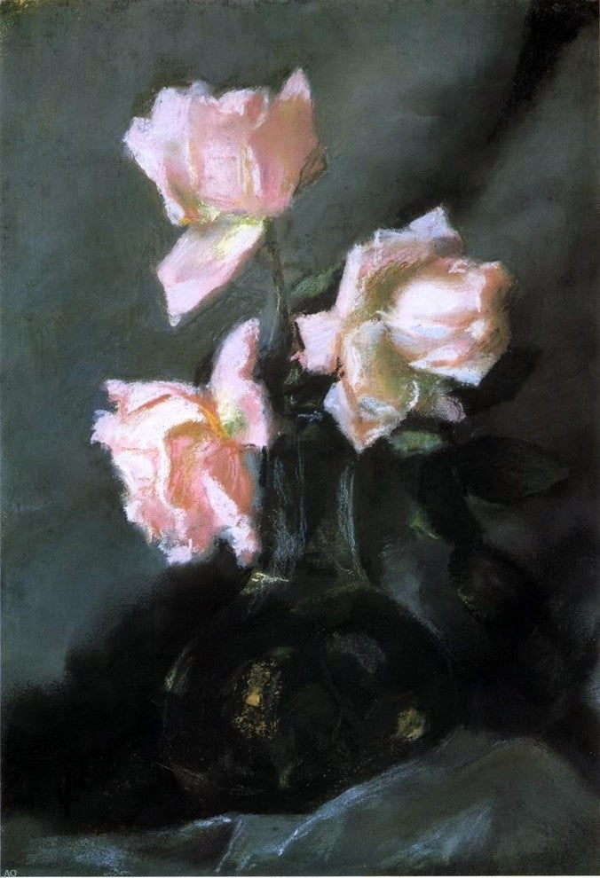 John La Farge Roses in a Vase, 18"x27" Wall Decal Print