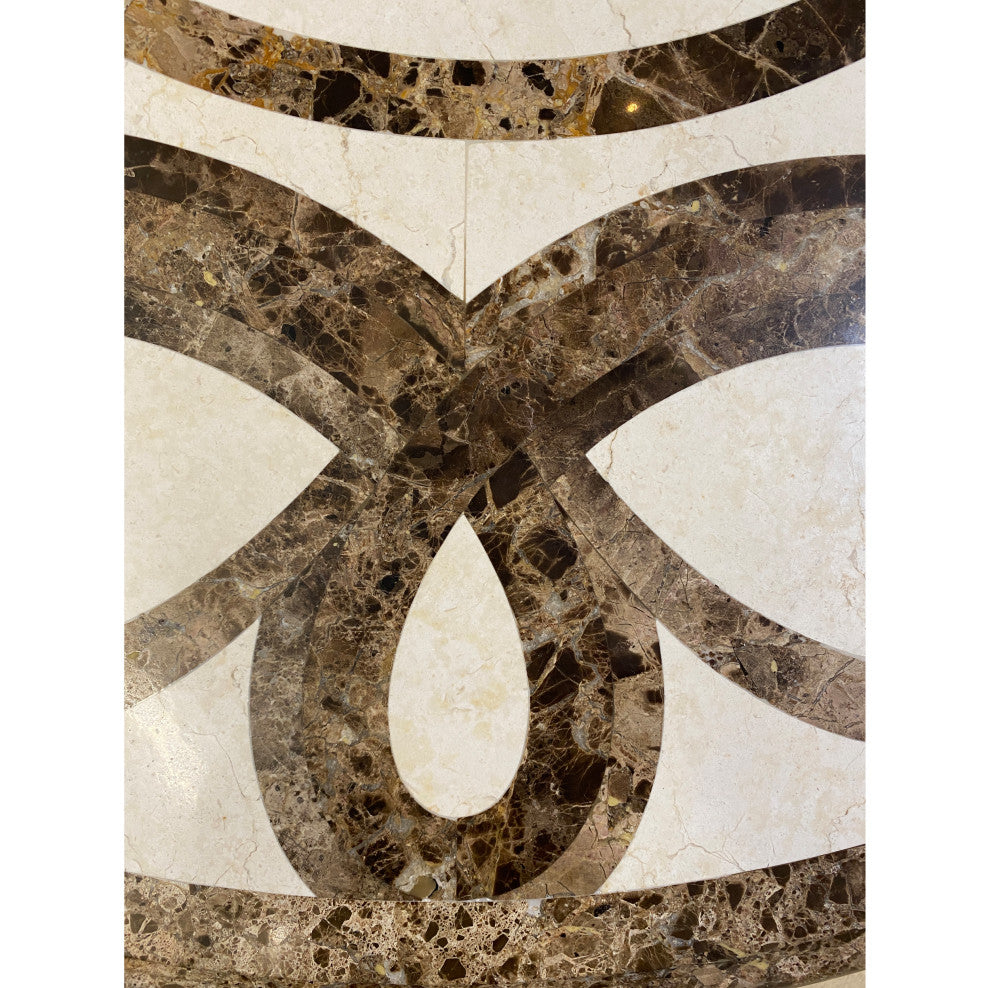 Vintage Estate Round Ribbon Cross Pattern Marble Top Coffee Table Hcs6081