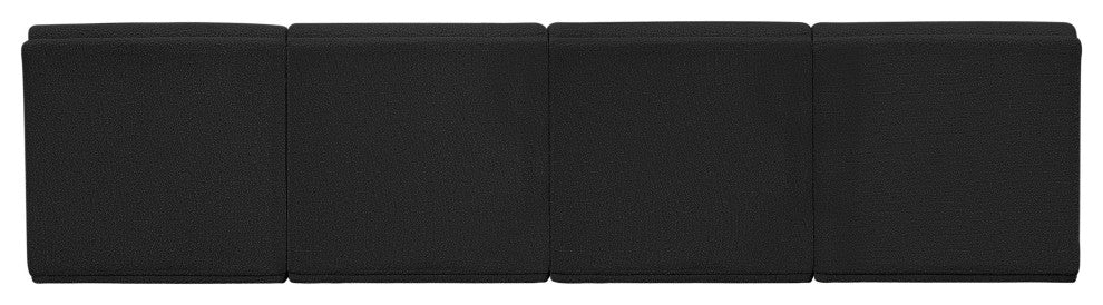 Ollie Black Boucle Fabric Straight Modular Sofa, Black, 4-Piece: 4 Armless Chair