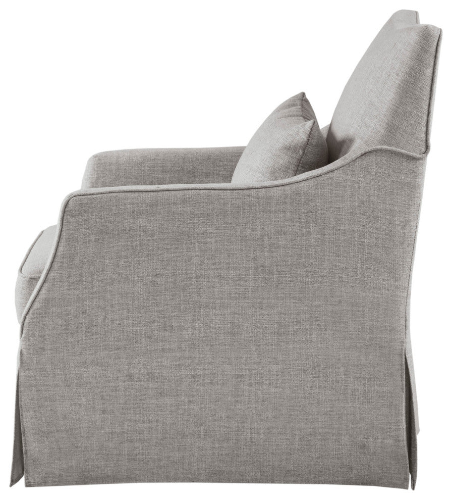 Martha Stewart Upholstered Skirted Swivel Armchair with Pillow, Grey