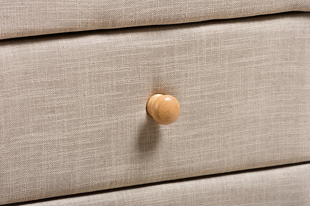 Urban Designs Jonesy Mid-Century Beige Linen Upholstered 2-Drawer Nightstand