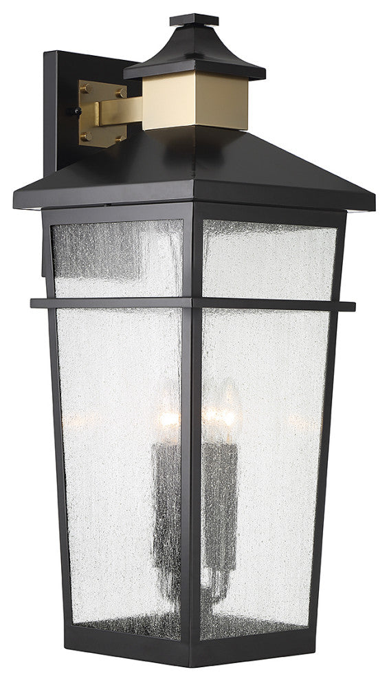 Kingsley 4-Light Outdoor Wall Lantern, Matte Black With Warm Brass Accents