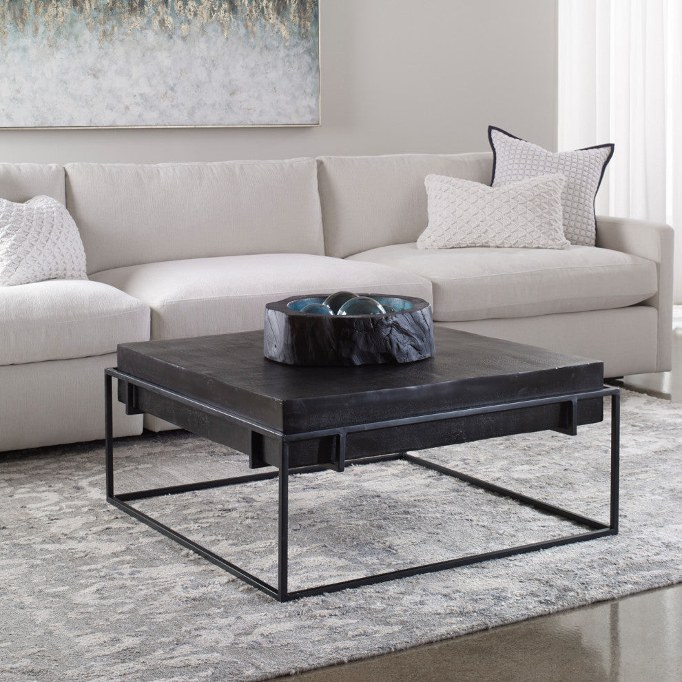 Uttermost 25111 Telone 35"W Aluminum Top Iron Coffee Table - Oxidized Black