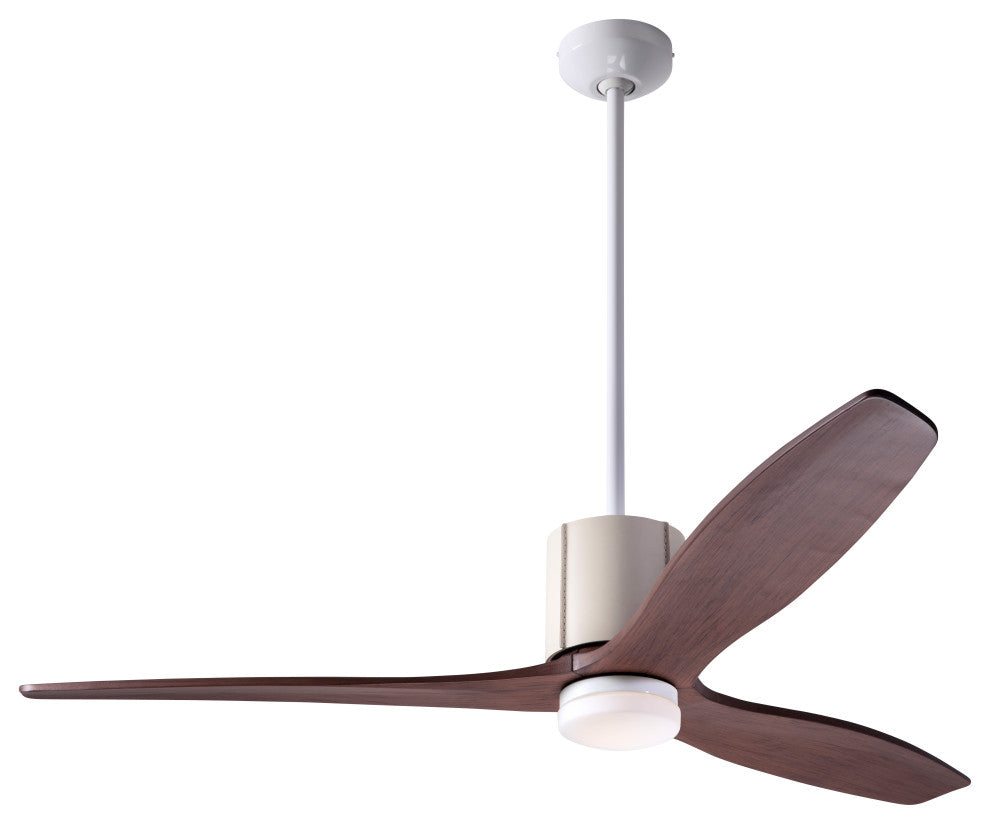 LeatherLuxe Fan, White/Ivory, 54" Mahogany Blade With LED, Wall and Remote