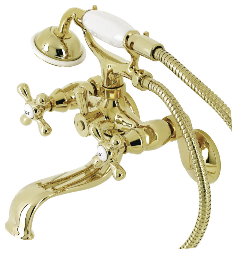 KS226PB Wall Mount Tub Faucet With Hand Shower, Polished Brass