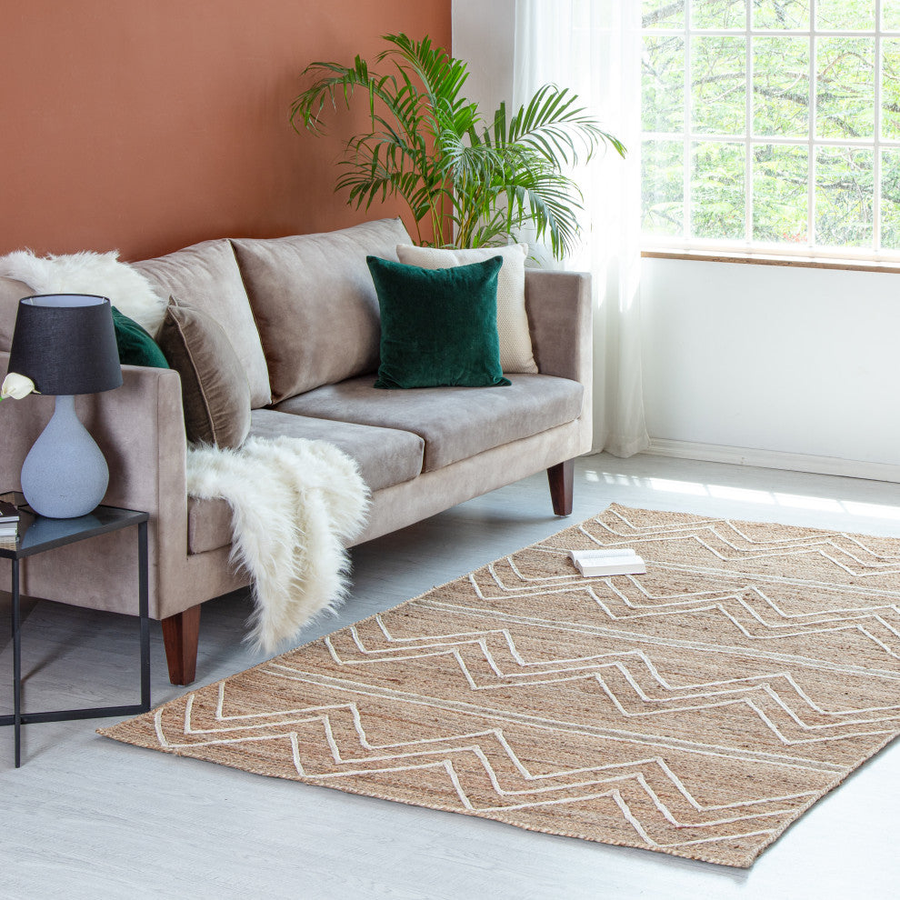 9' x 12' Troyes Natural and Ivory Chevron Braided Area Rug