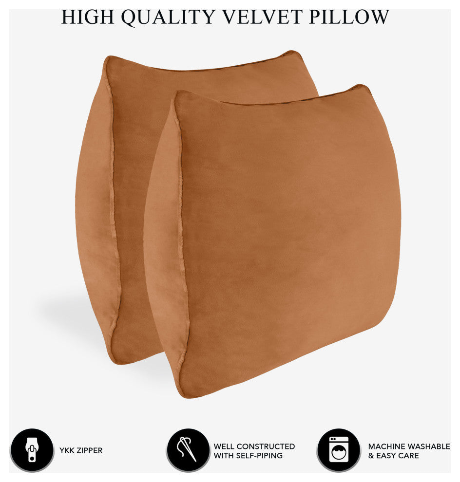 A1HC Soft Velvet Pillow Covers, YKK Zipper, Set of 2, Brown Derby, 22"x22"