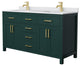 60"DBL Bathroom Vanity, Green, White Cult. Marble Countertop, Sinks, Gold Trim