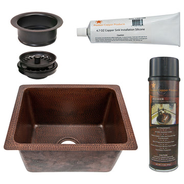 17" Rectangle Hammered Copper Bar/Prep/Laundry/Utility Sink, 3.5" Drain Opening