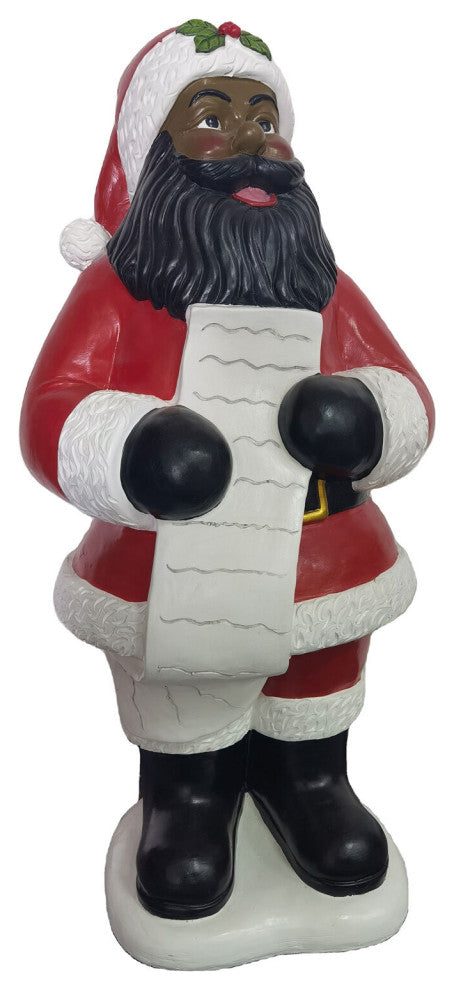 3' African American Santa Claus Statue Holding a Naughty and Nice List
