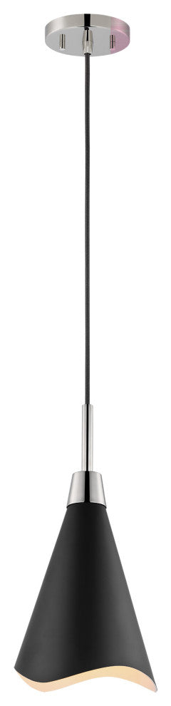 Tango 1-Light Large Pendant, Matte Black With Polished Nickel
