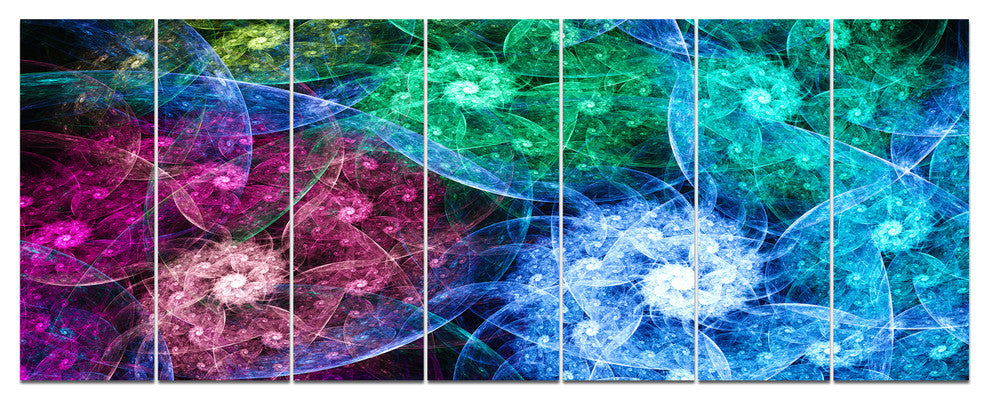 Multi Color Bright Exotic Flowers, Abstract Wall Art Canvas, 83"x32", 7 Panels