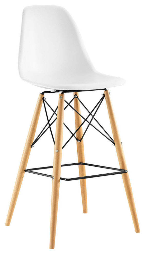 Modern Contemporary Bar Stool, White, Plastic, Steel