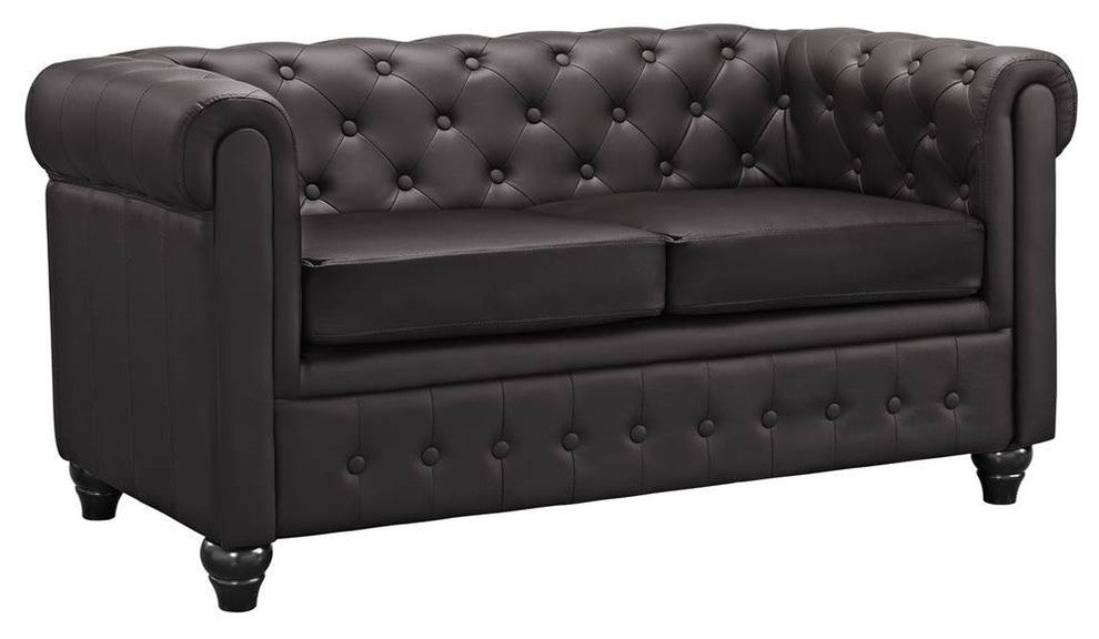 Modern Urban Contemporary Vinyl Loveseat, Brown Faux Leather