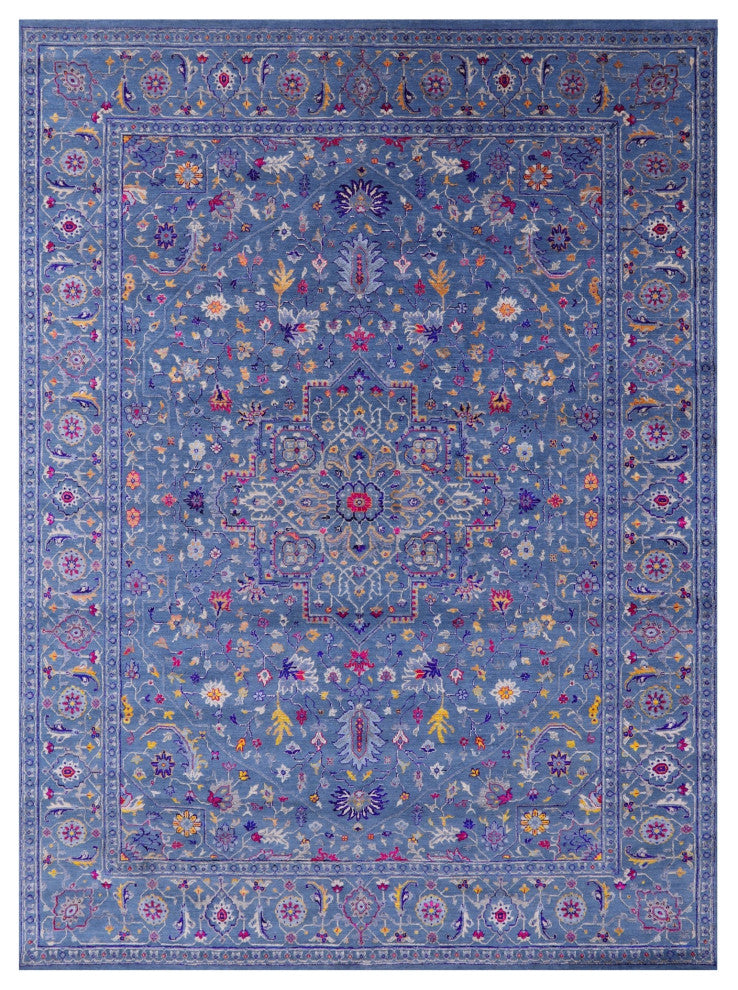 9' 2" X 12' 1" Wool & Silk Persian Heriz Serapi Handmade Rug - Q13686