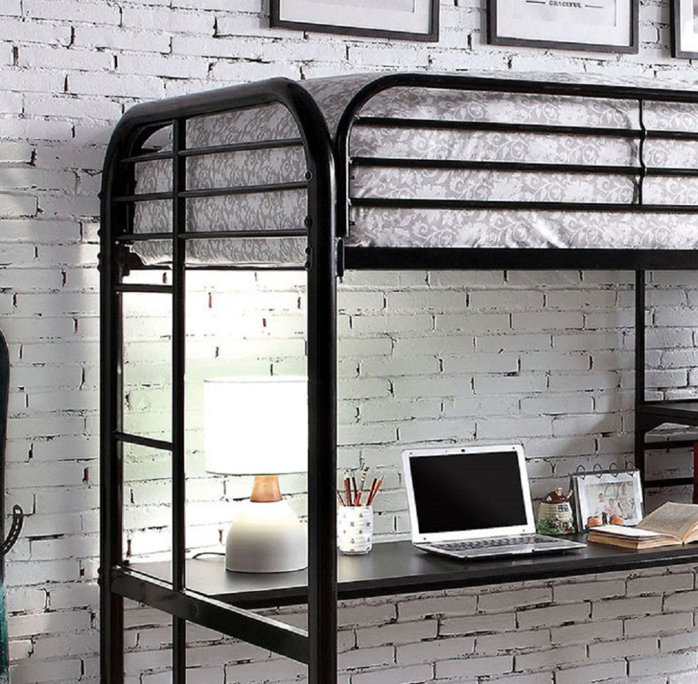 Metal Twin Loft Bed with Workstation, Black