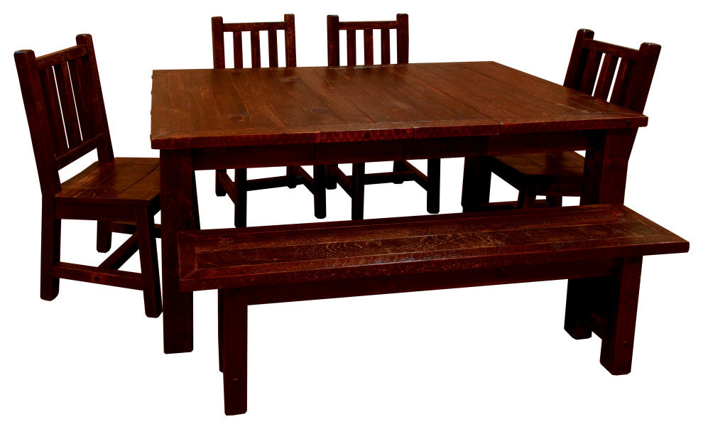 Rustic Barn Wood Style Timber Peg Extension Dining Set, Michael's Cherry, 2-Leaf 42" X 66"