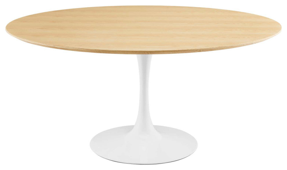 60" Dining Table, Round, Natural Brown White, Metal, Modern, Hospitality