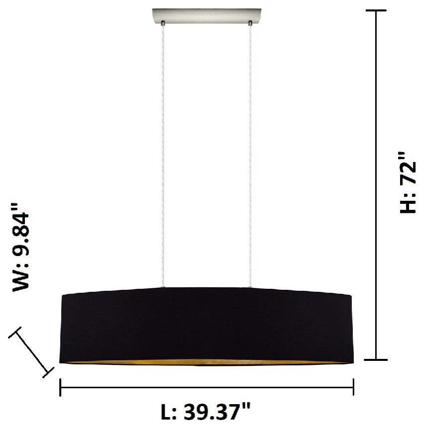 Maserlo - 2-Light Pendant - Satin Nickel, Black & Gold Shade