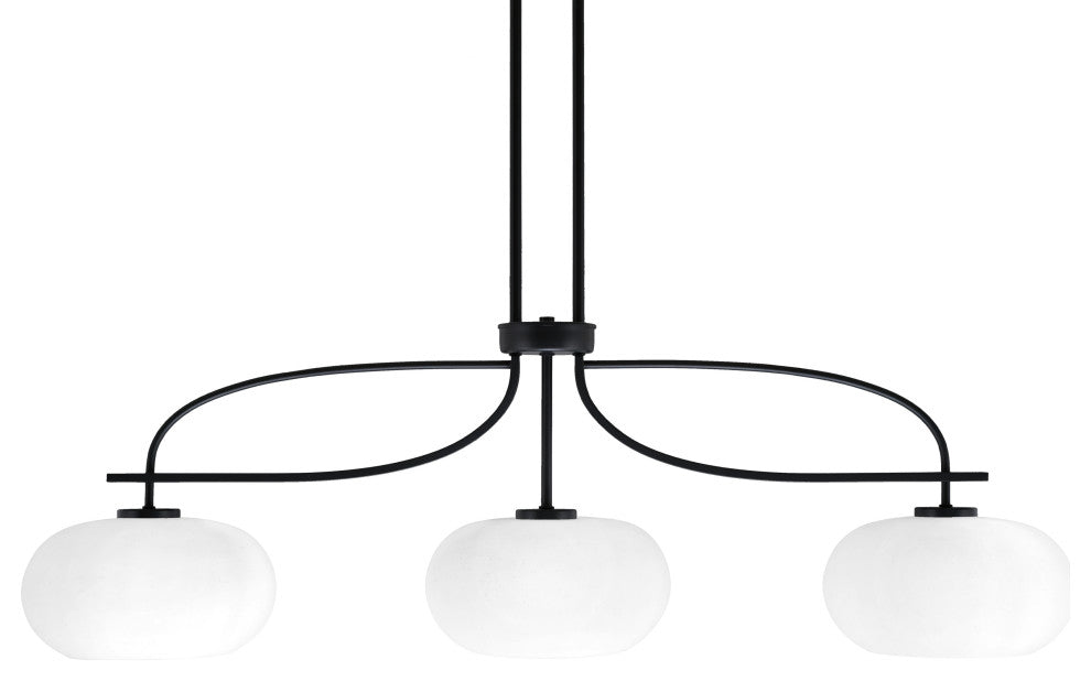 Cavella 3 Light Island Light, Matte Black Finish, 10" White Muslin Glass