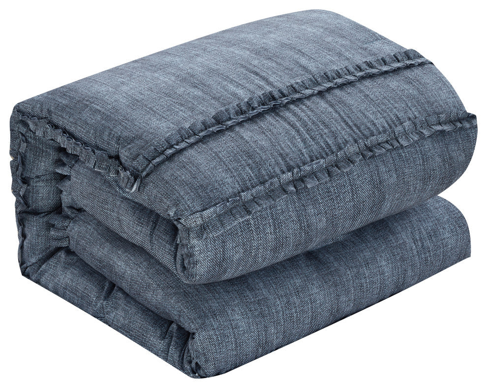 Francis 10 Piece Comforter Set, Denim Blue, Queen