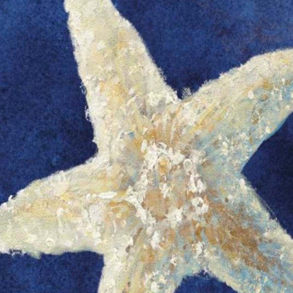 35" Rustic Deep Blue and Gold Starfish Giclee Wrap Canvas Wall Art