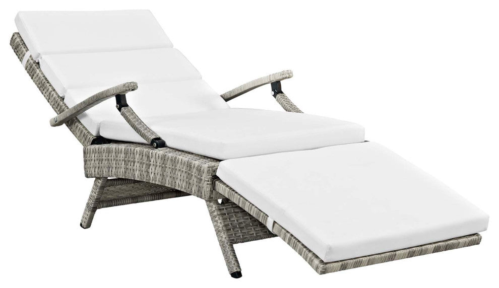 Envisage Chaise Outdoor Patio Wicker Rattan Lounge Chair-Light Gray White