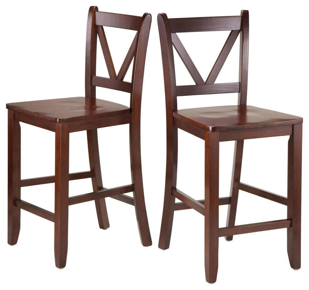 Victor 2-Pc V-back Counter Stool Set, Walnut