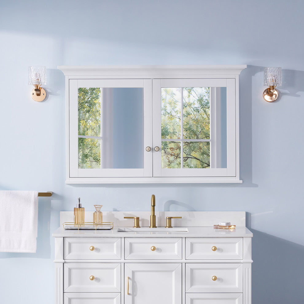 Handmade Solid Wood Medicine Cabinet with Ample Storage Space in White, 48"x30" Double Doors