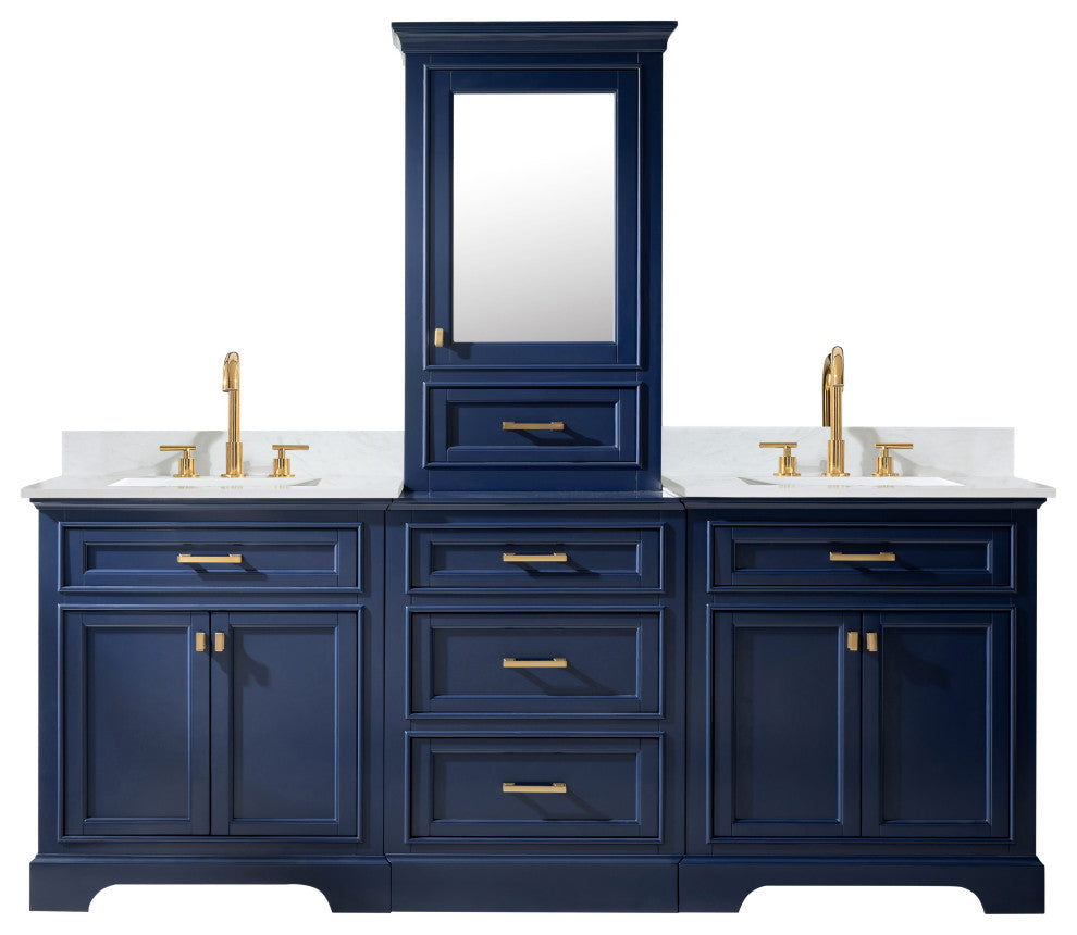 Milano Transitional Blue 96" Double Sink Bathroom Vanity Modular Set