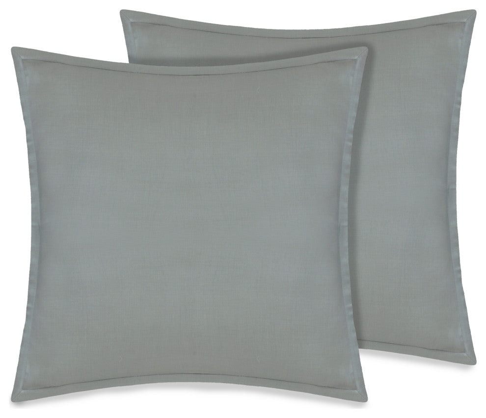 Delara 100% Organic Cotton 2 Inch Flange Euro Sham Set of 2, 26"X26", Green