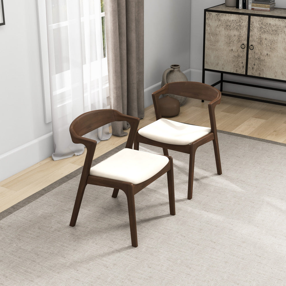 Reggie Mid-Century Modern Solid Wood Velvet Dining Chair, Set of 2, Cream