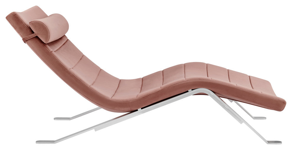 Gilda Lounge Chair, Rose Velvet With Silver Base