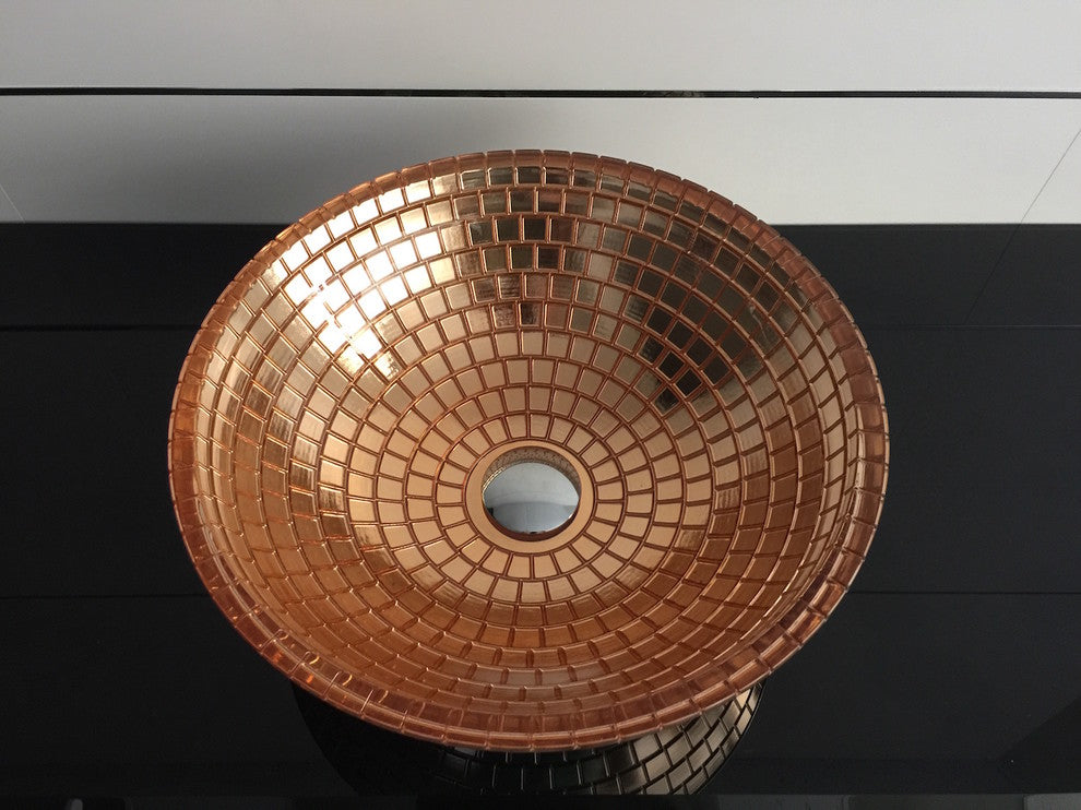 Mosaic Glass Luxe Vessel Sink, Rose Gold