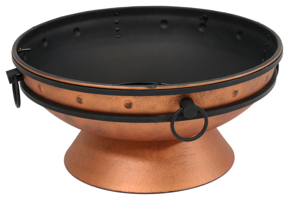 Sunnydaze Royal Cauldron Copper Fire Pit With Handles and Spark Screen, 30"