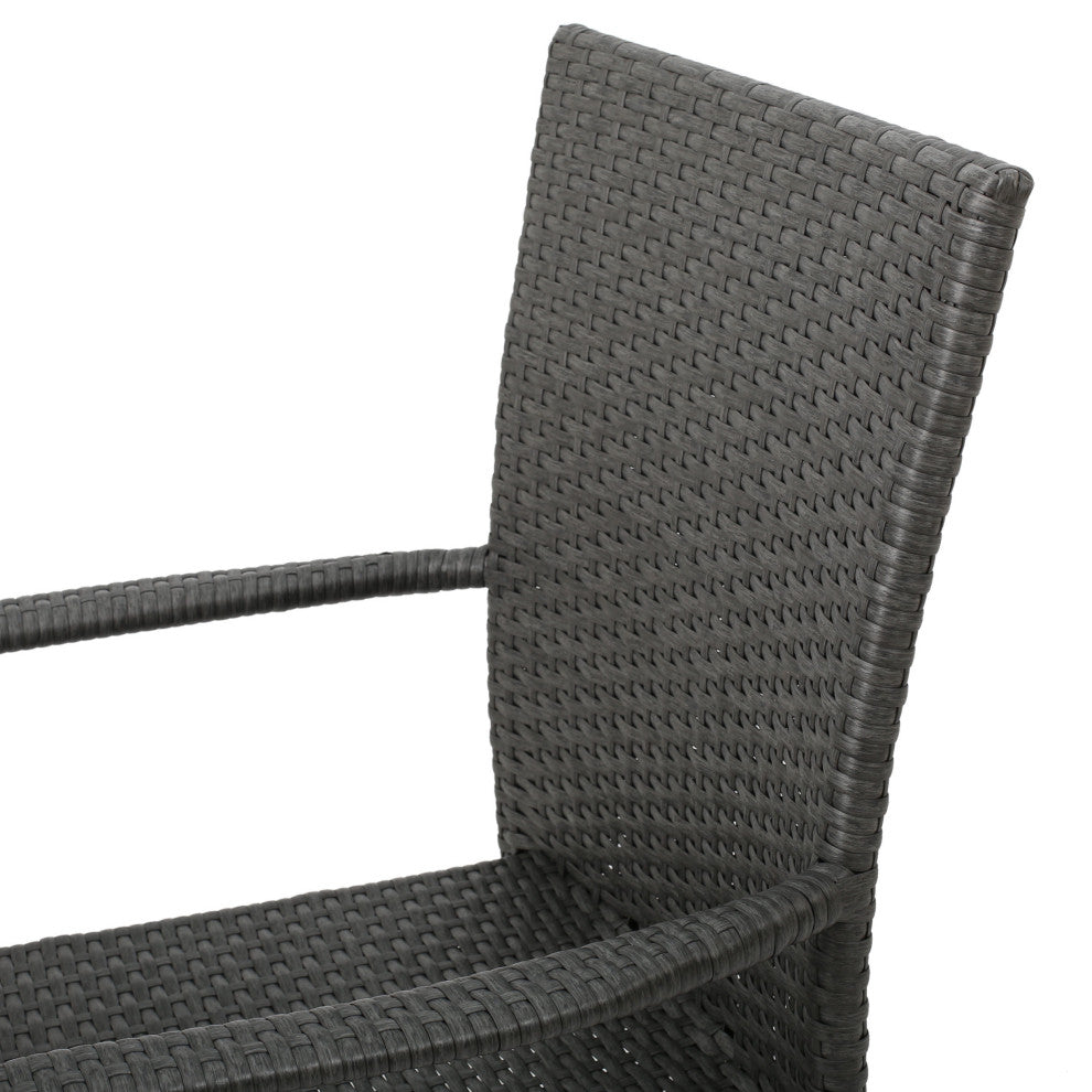 GDF Studio 3-Piece Parham Outdoor Gray Wicker Stacking Chair Chat Set, Box Table