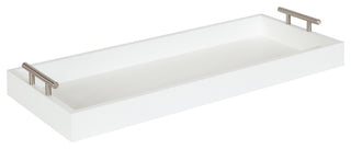 Lipton Narrow Rectangle Wood Accent Tray, White/Silver 10x24