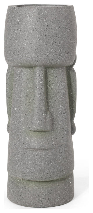 Harrod Outdoor Polynesian Decorative Planter, Stone Gray