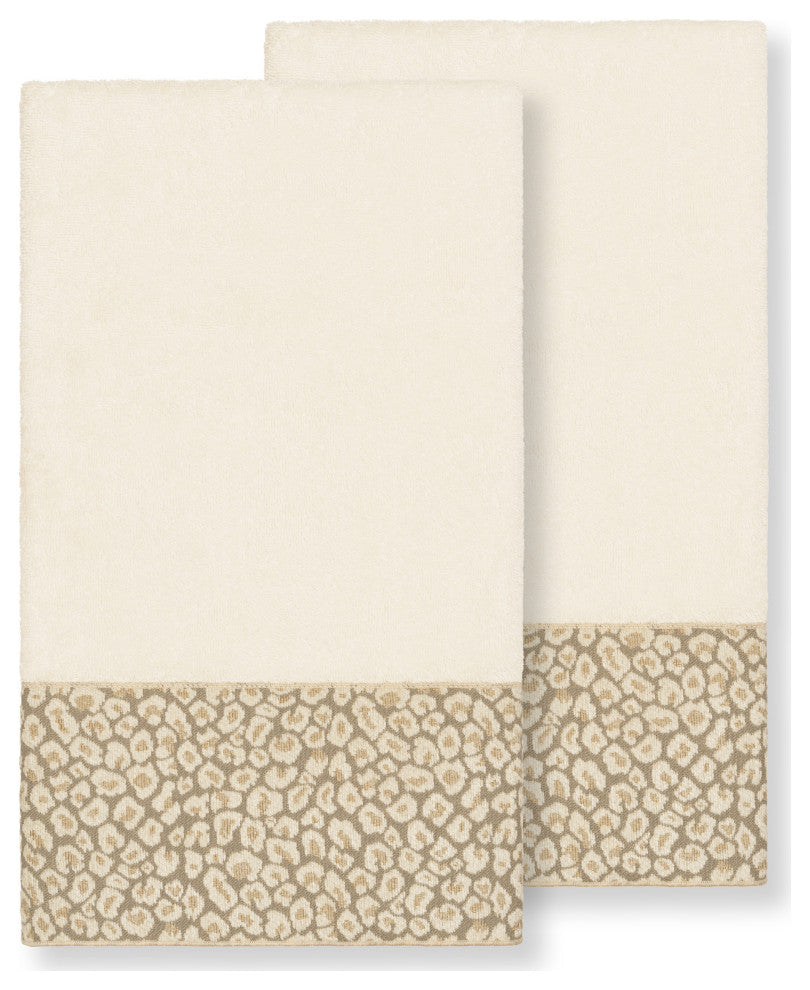 Linum Home Turkish Cotton Spots 2-Piece Embellished Bath Towel Set, Cream