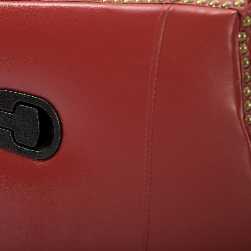 Genuine Leather Manual Swivel Recliner, Red